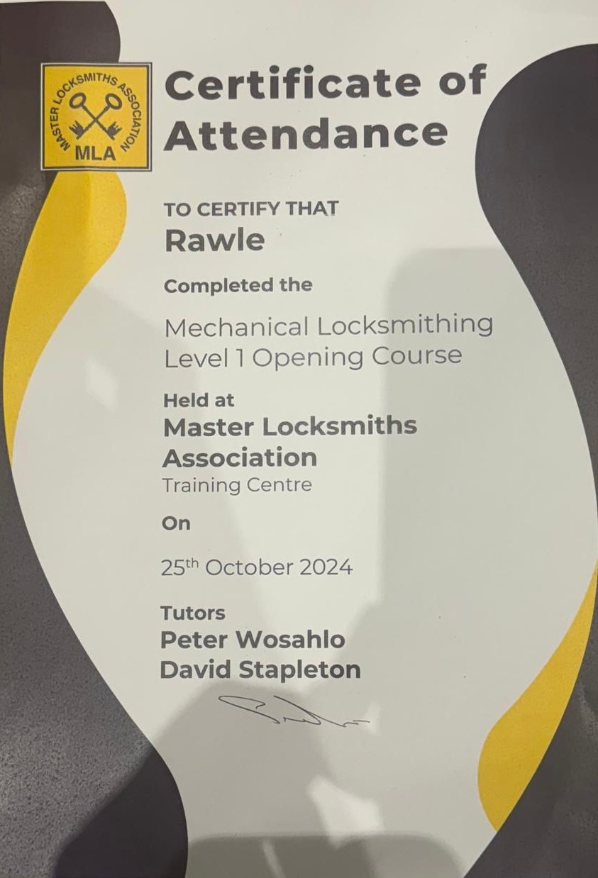 Locksmith Certificate 3